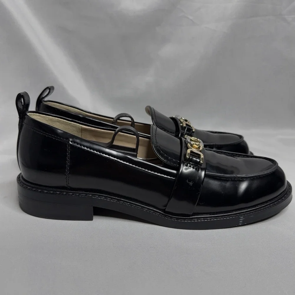 Sam Edelman Womens Leather Gold Tone Slide On Christy Loafers Black 8 Preppy Y2K
